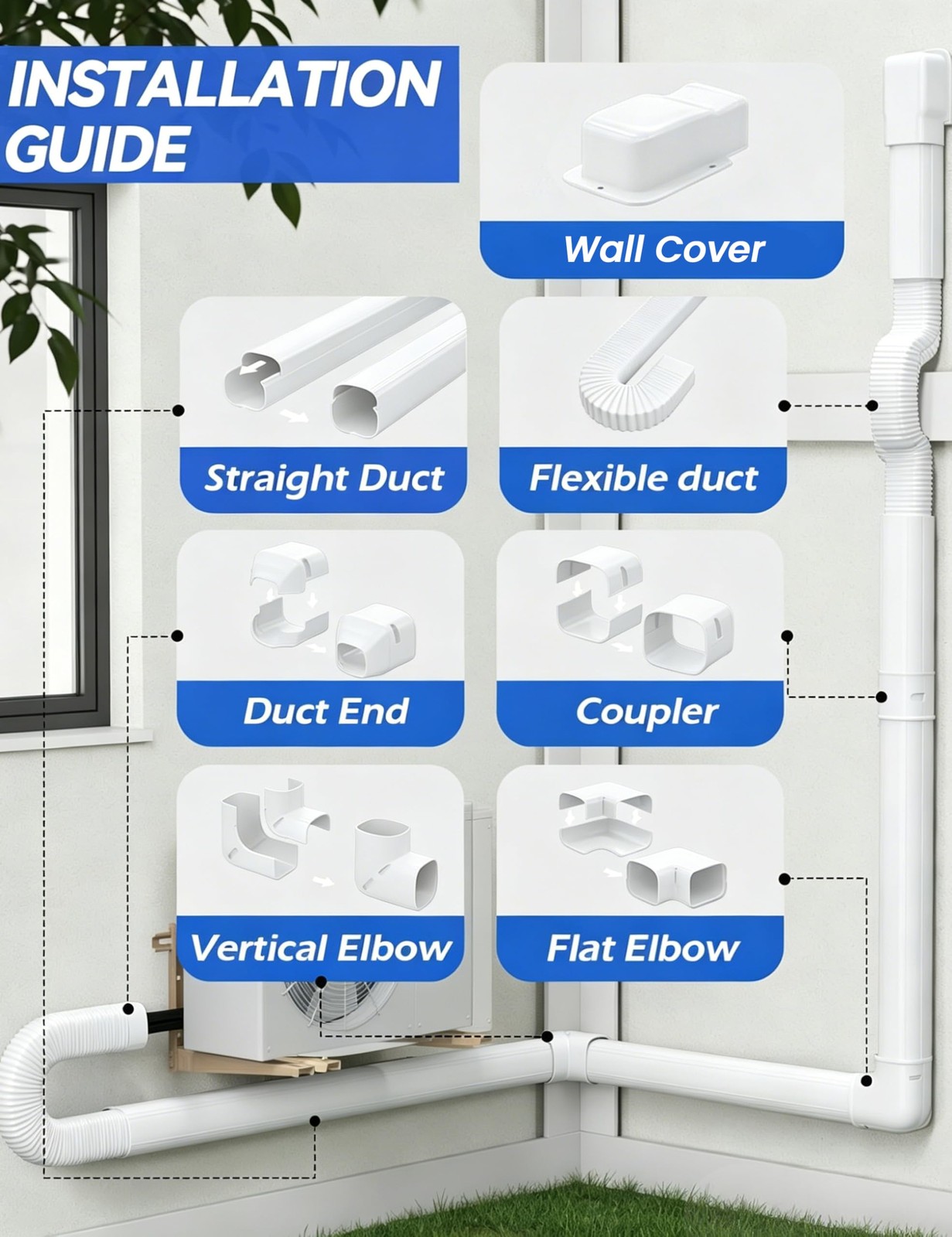 Cestluck 4 17 Ft Mini Split Line Cover Set Kit Ductless Pipe Cover For Mini