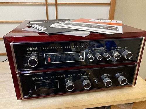 McIntosh C504 Preamp MC502 Power Amp Wood Cabinet Electri 100V Vintage Tested