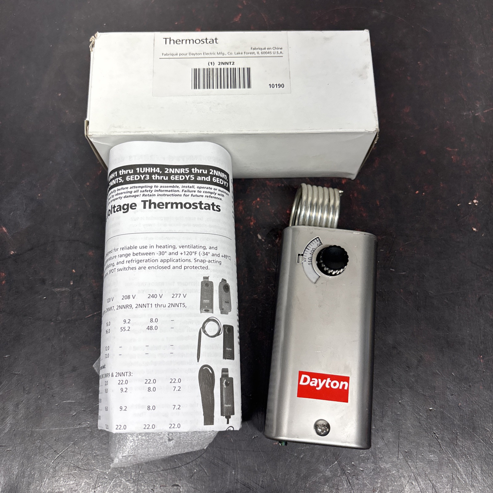 DAYTON 2NNT2 Line Volt Mechanical Tstat, Cool Only, 120 to 270VAC to 600VAC