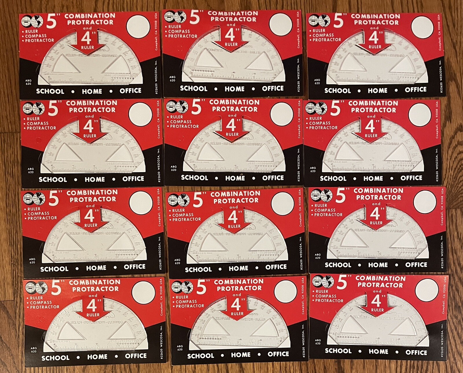 NEW Classroom Set Of 12: Combination Protractor Ruler Compass WESCOSA