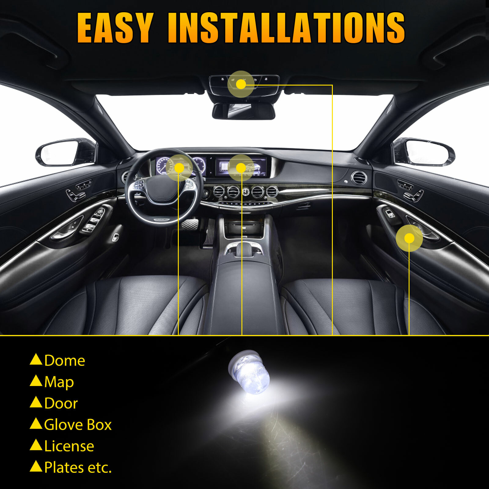 20PCS BA9S LED Interior Dome Instrument Panel Dash Gauge Light Bulbs 6000K White