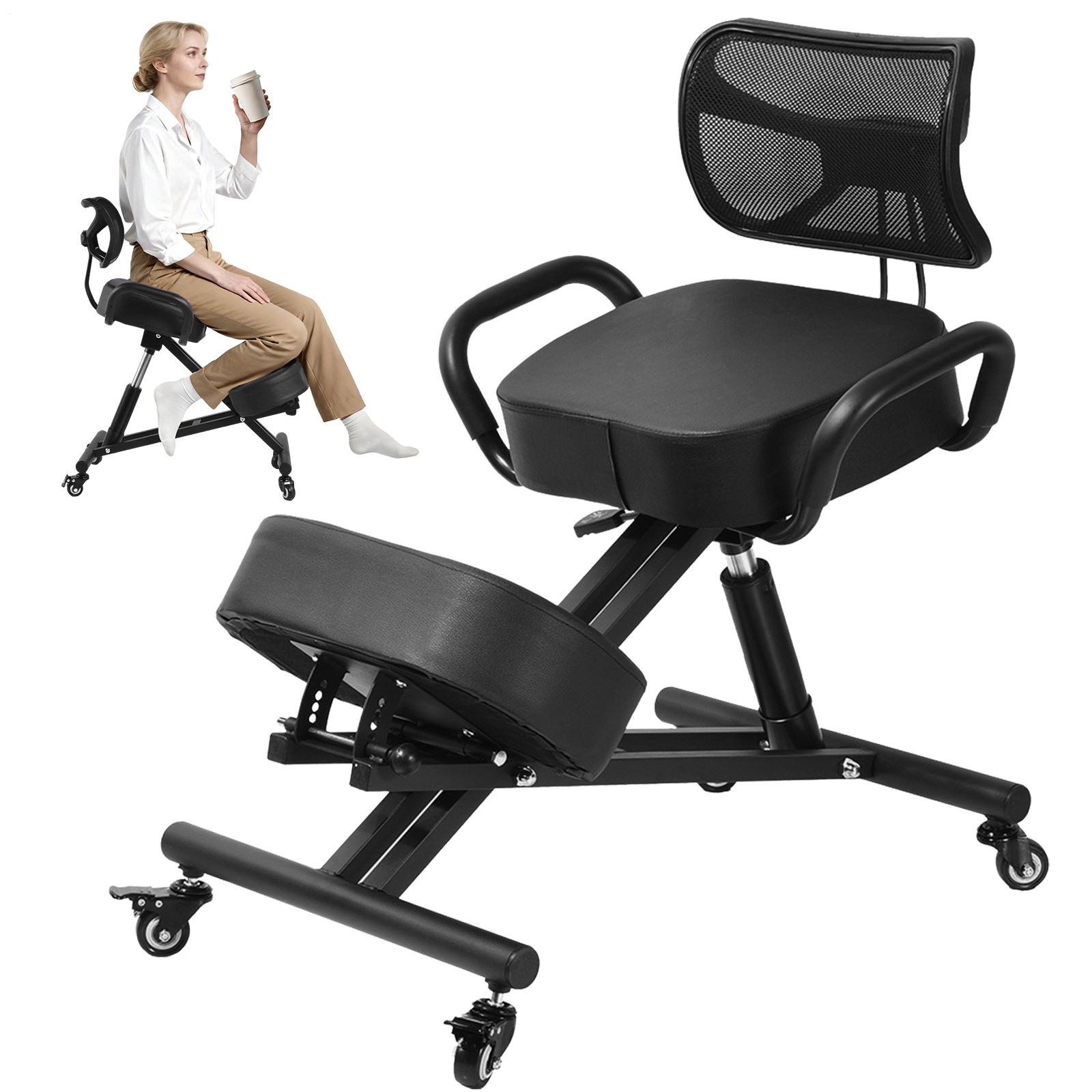 Adjustable Ergonomic Kneeling Chair with back support, for Home and Office