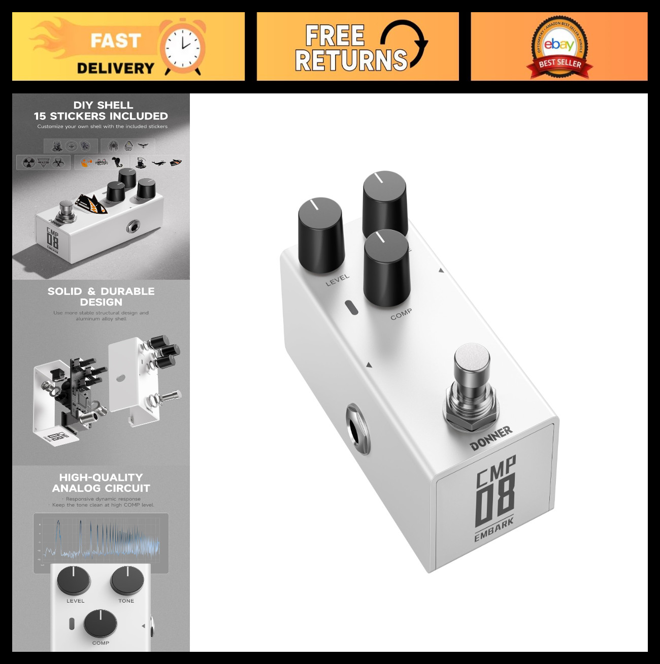 Electric Guitar Compressor Pedal, Analog True Bypass, DIY Shell, Vintage Warmth
