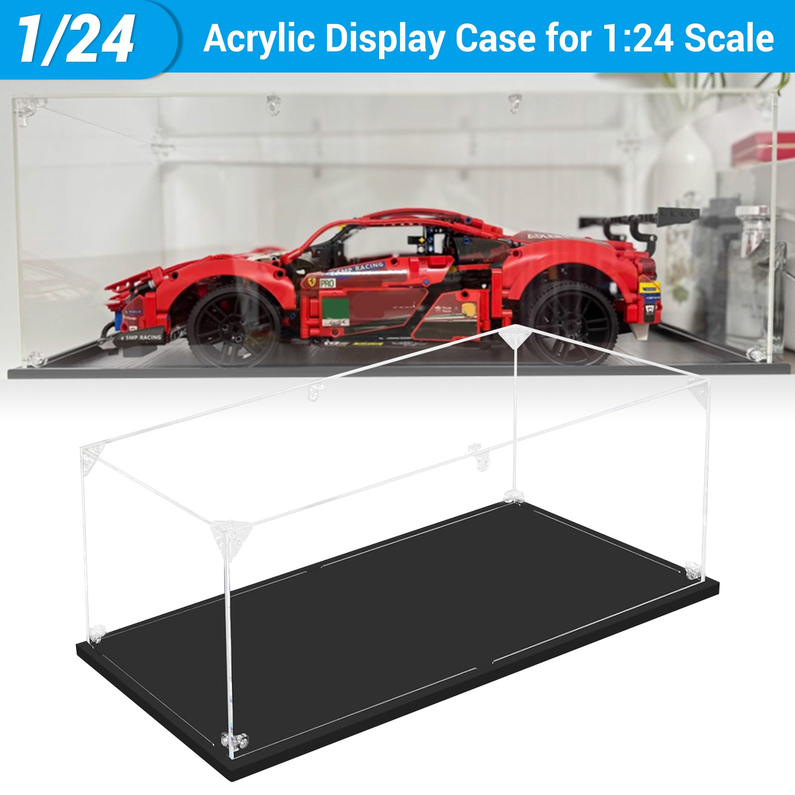 Display Case Clear Acrylic Dustproof Box for 1:24 Scale Collectibles Model
