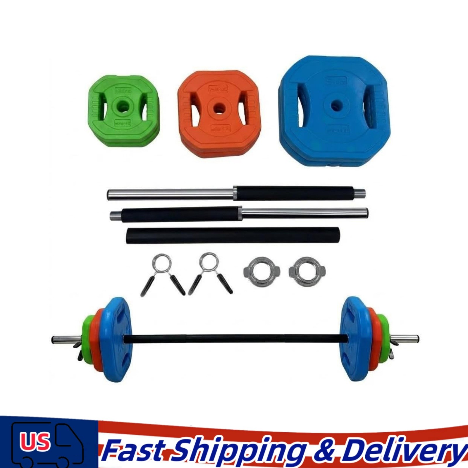 Adjustable Barbell Weight Set with Bar & Grip Plates for Home Gym & Deadlifts