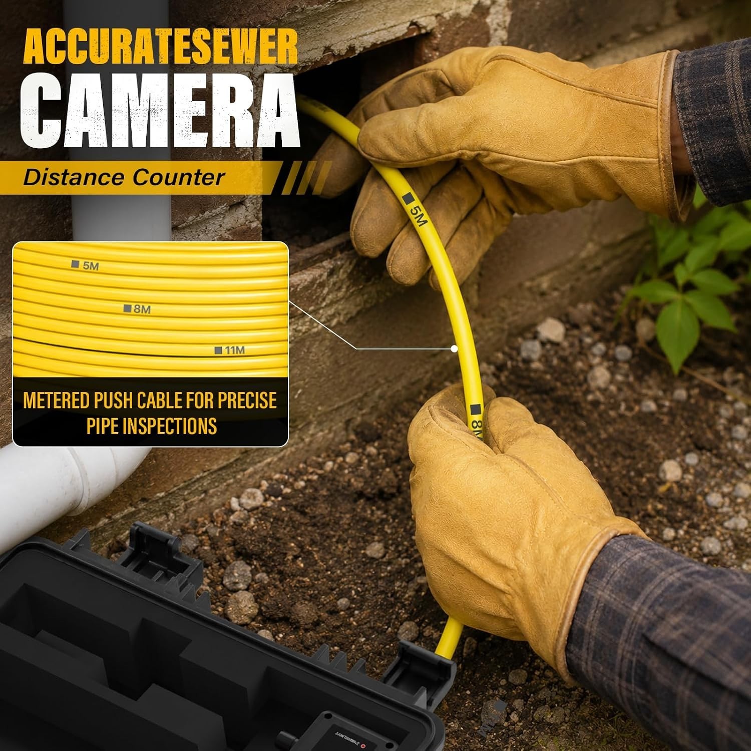 High-Performance 100FT Self-Leveling Pipe Camera with 5x Zoom & 10-Hour Battery
