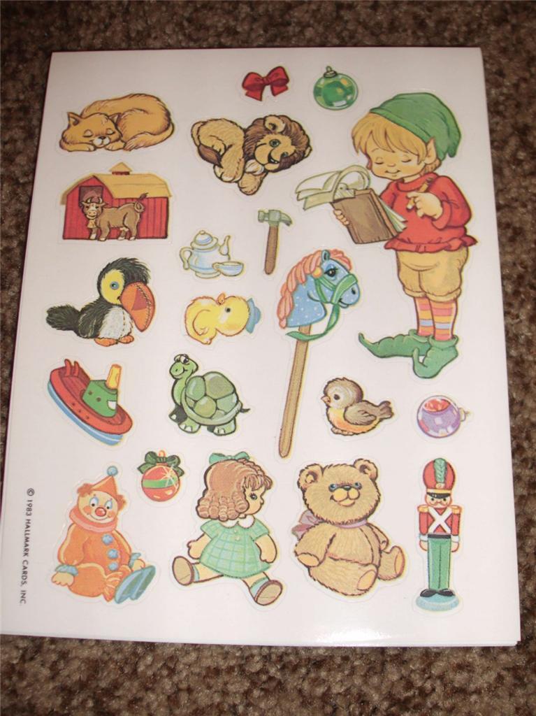 Vintage Hallmark Christmas Stickers Sheet Cat Doll Elf 1983 Ornament Bear Mint