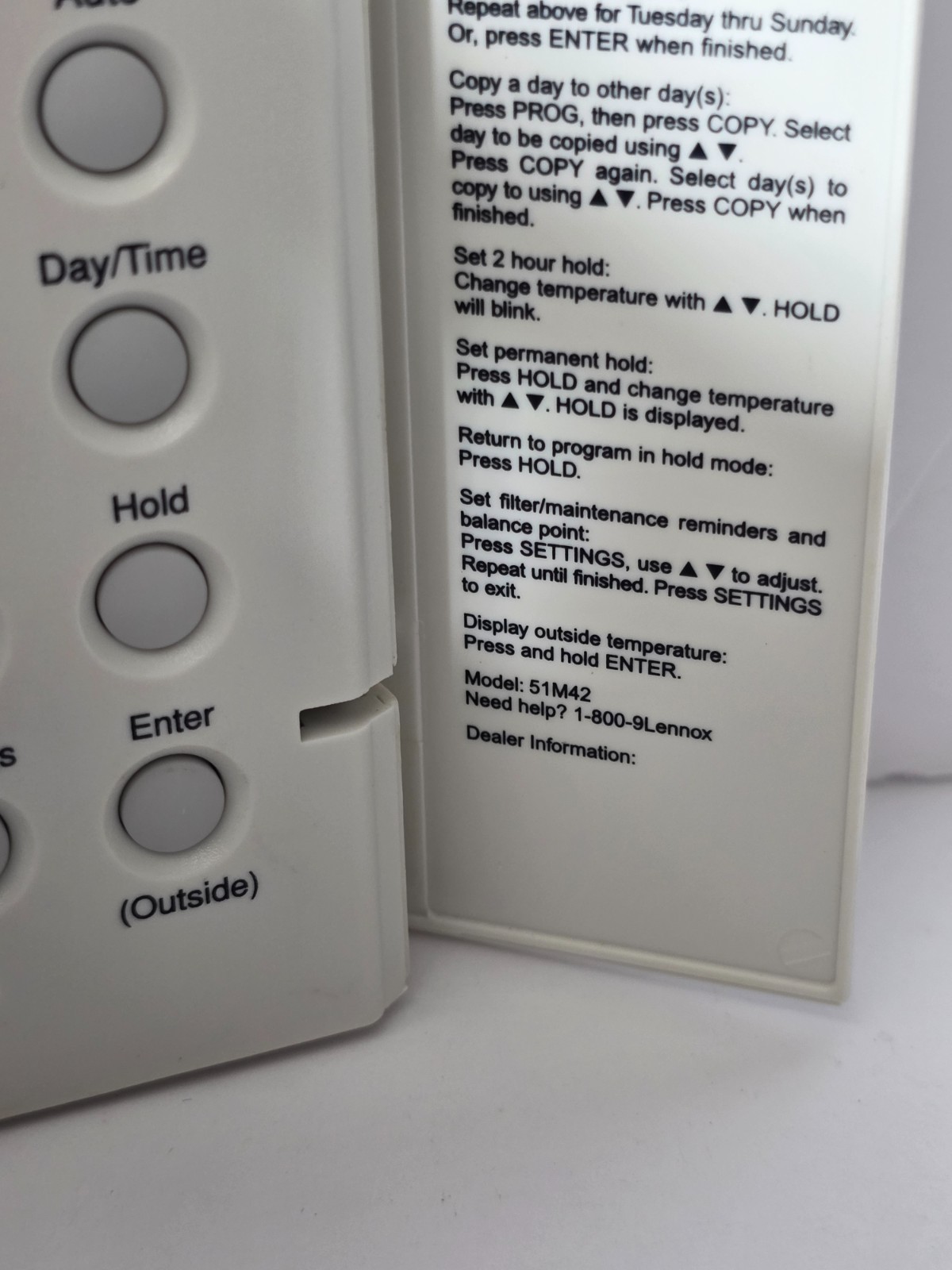 Lennox Digital Programmable Thermostat Model 51M42