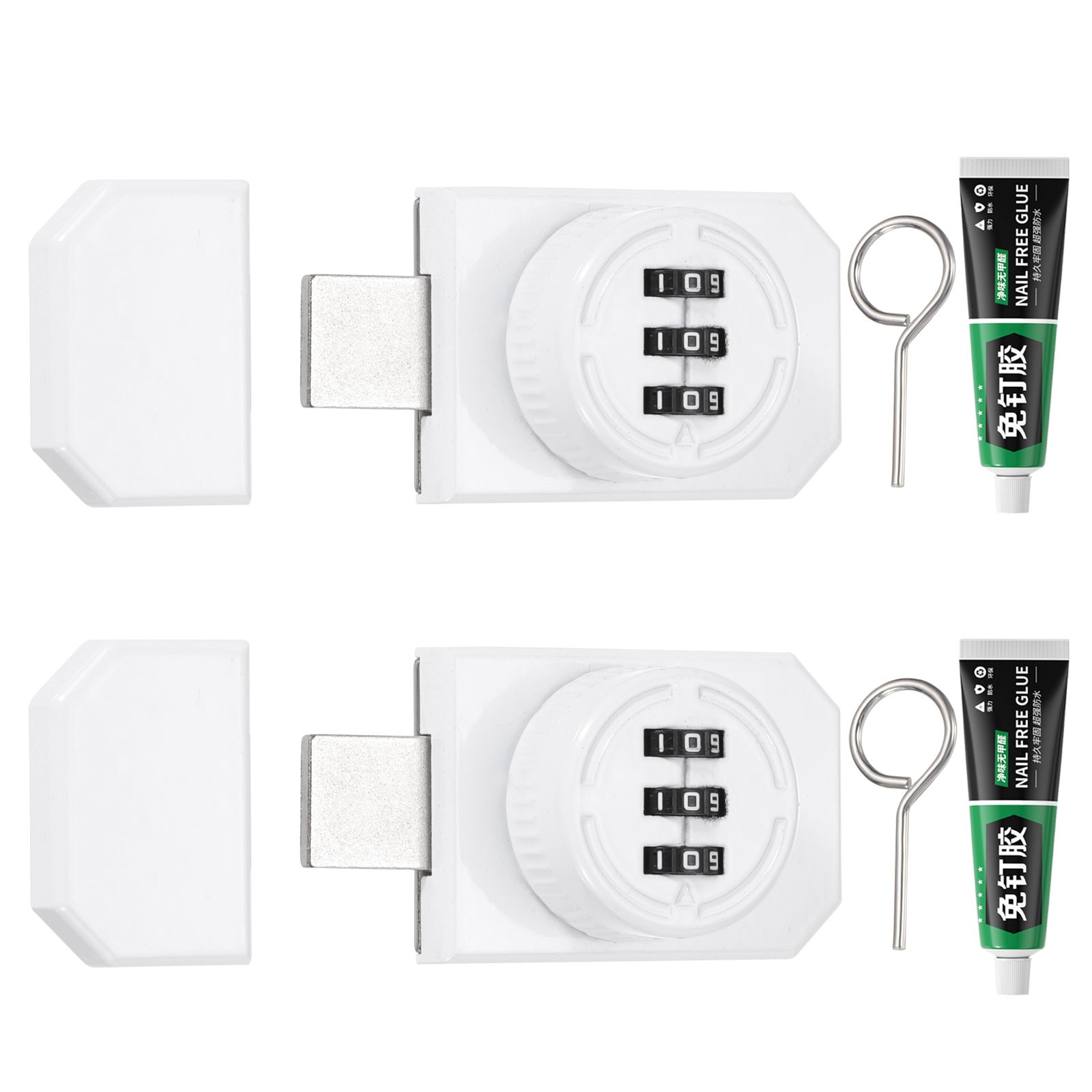 2 Pcs Adhesive Combination Cabinet Latch Keyless Password Lock with Glue White