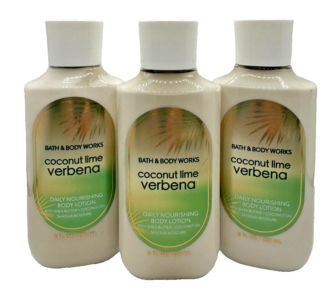 NEW Bath & Body Works Lot of 3 Bottles Coconut Lime Verbena Body Lotion 8 oz