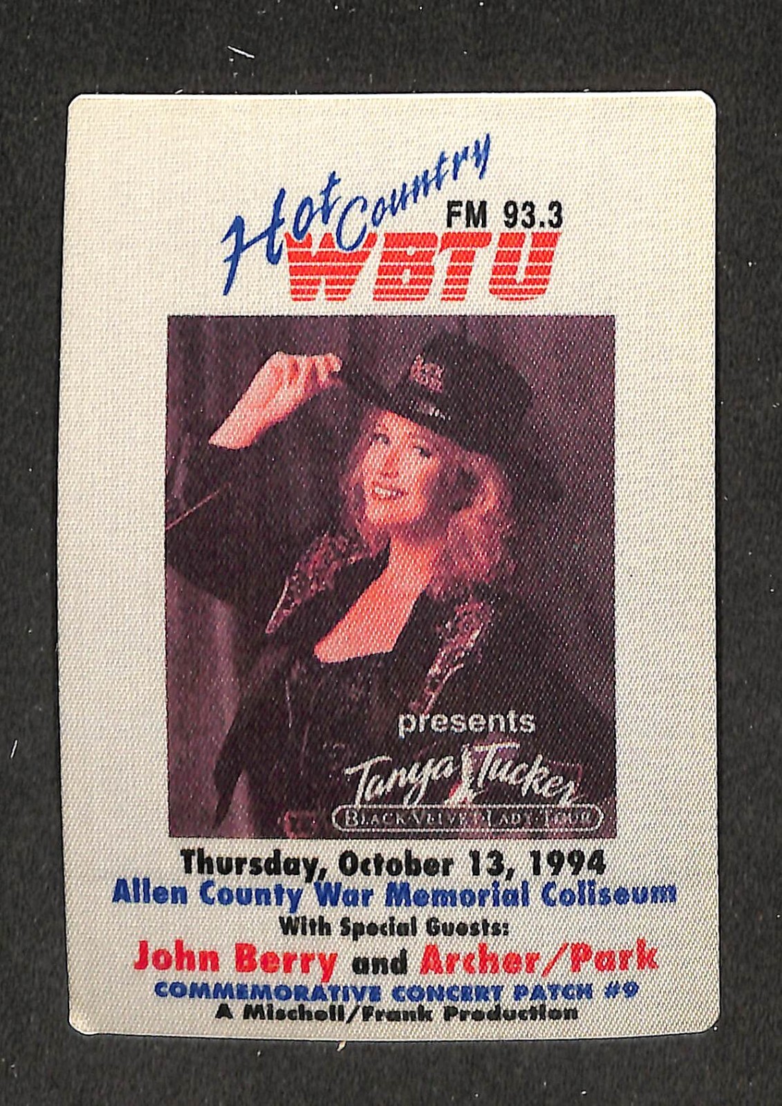 TANYA TUCKER OCTOBER 13, 1994, BLACK VELVET LADY CONCERT TOUR PASS NEAR MINT- #9