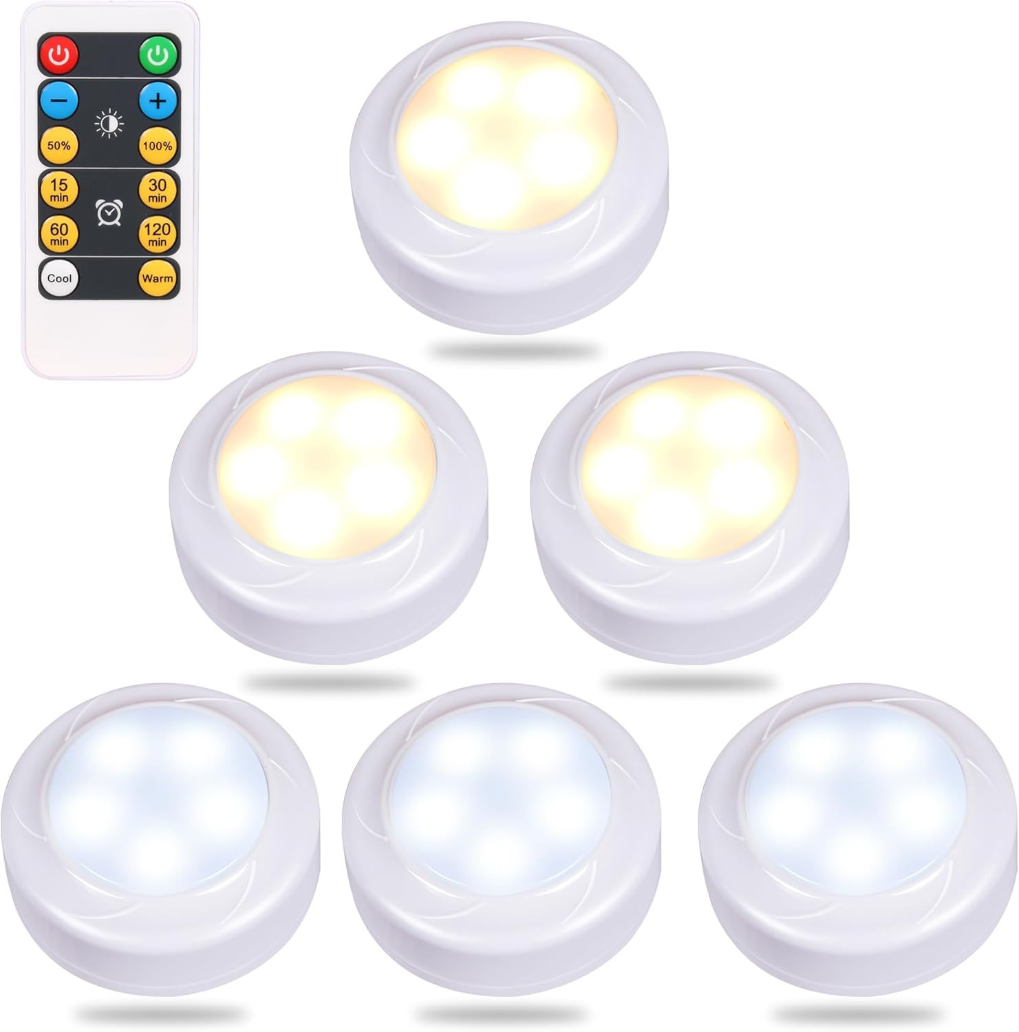 Remote Control LED Cabinet Push Light Cool/Warm Adjustable, Operates on 3X1.5V A