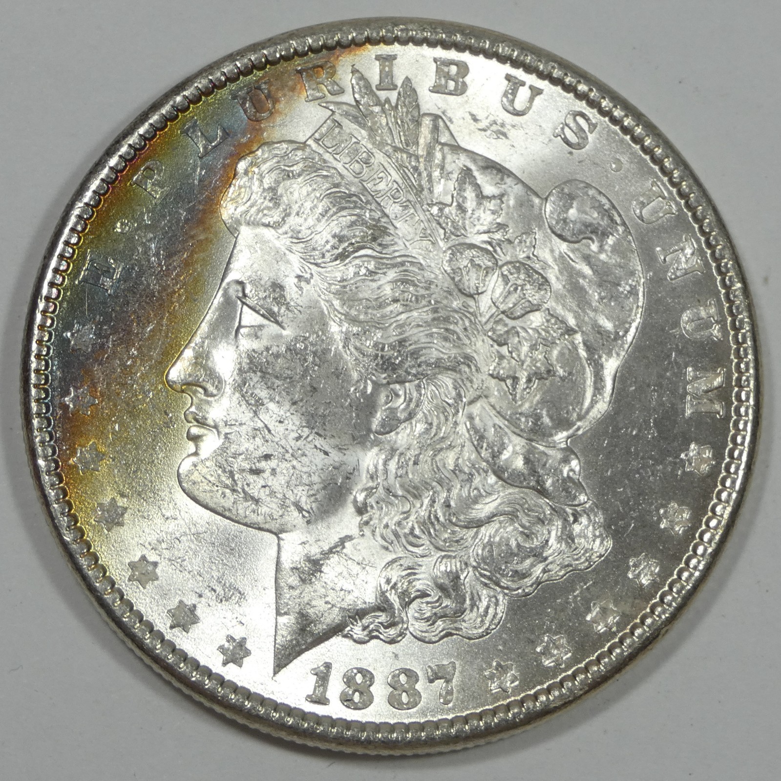 1887 Morgan Dollar Nice BRILLIANT UNCIRCULATED Silver Dollar ~ Rainbow Bag Tone