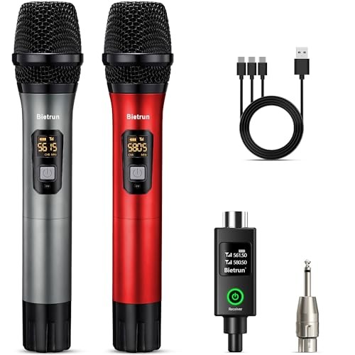 XLR Wireless Microphone, UHF Dual Handheld Dynamic Grey Red with receiver