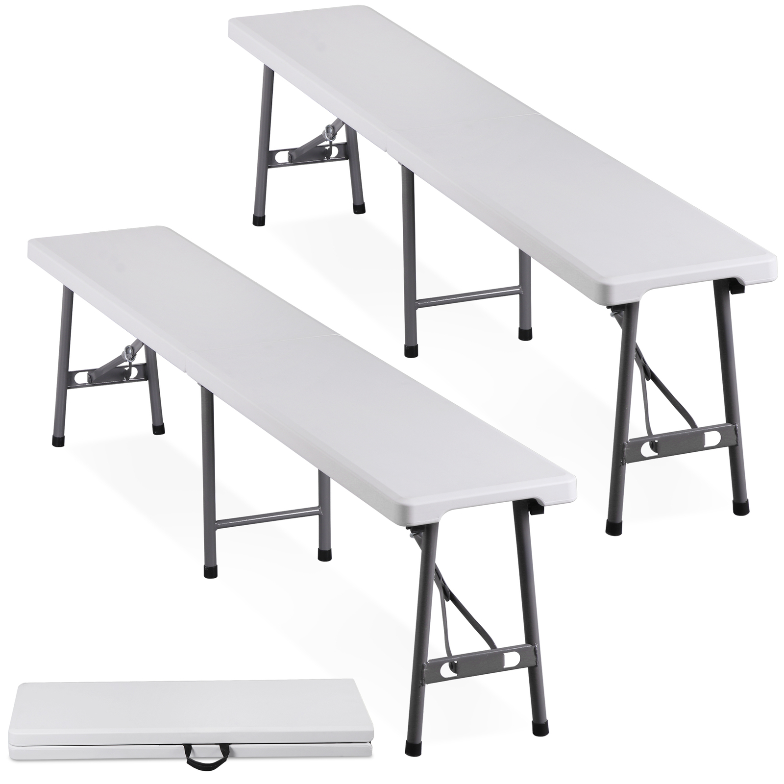 2 PCS Folding Bench 6FT Plastic Folding Bench with Handles for Party Camping