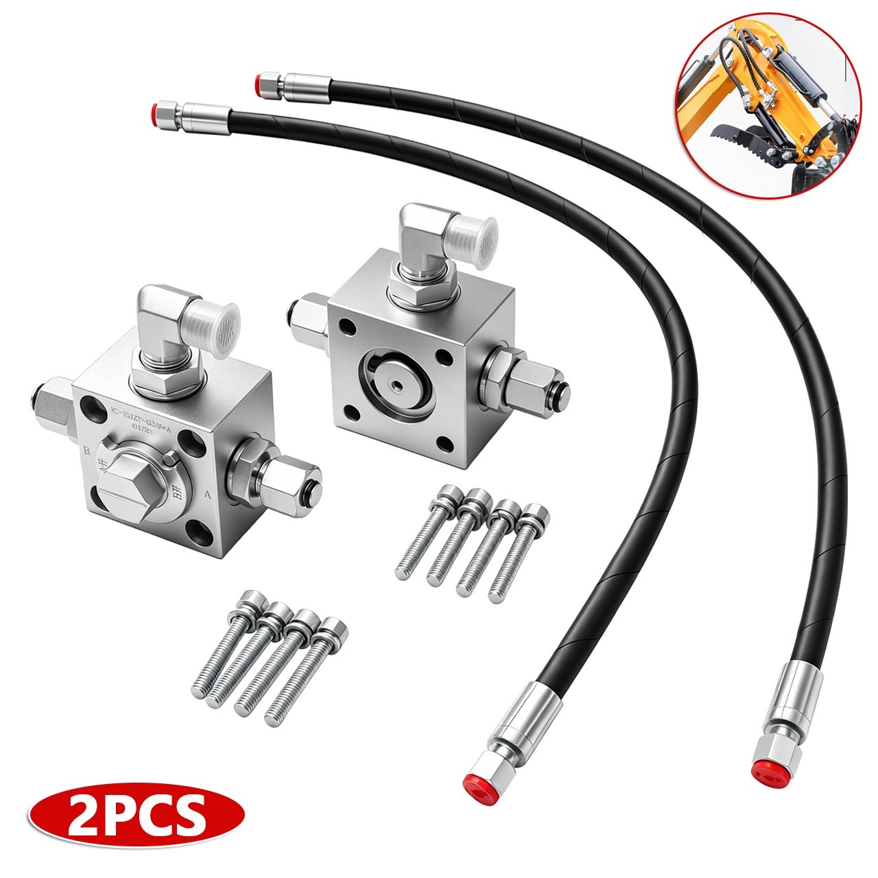2pcs Three Way Diverter Valve Set with 2 Hoses for 1-2Ton Mini Excavator