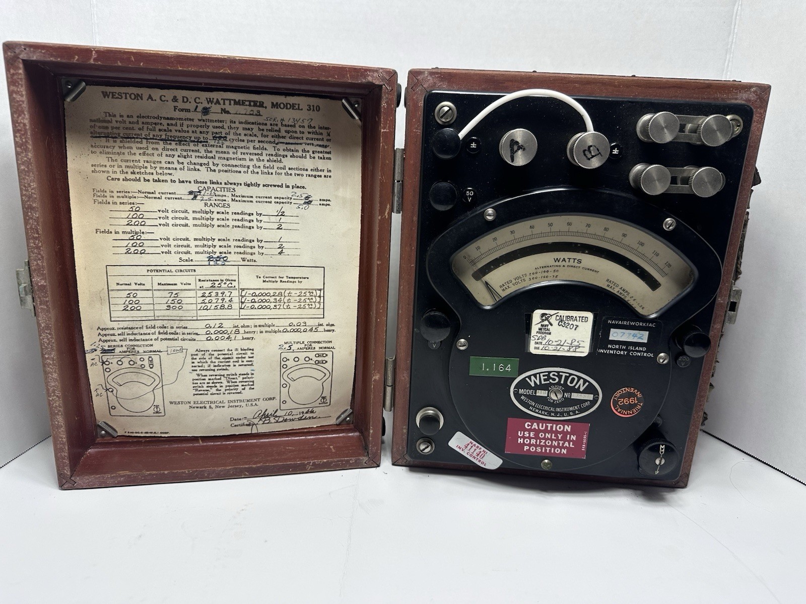 Weston Model 310 AC DC Wattmeter- US Navy-Tagged  w/ Original Wooden Case