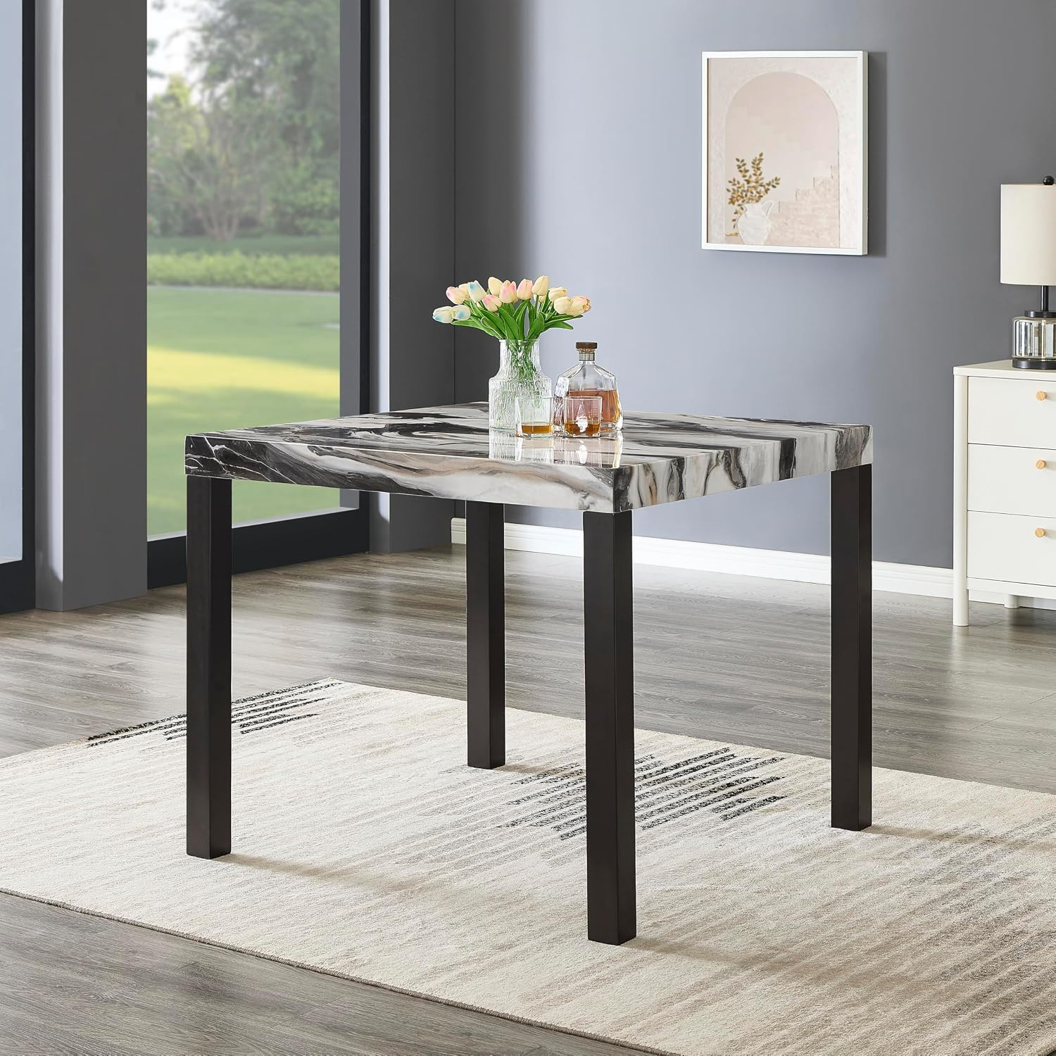 Cavira Modern Faux Marble Counter Height Dining Table with 4 Stools