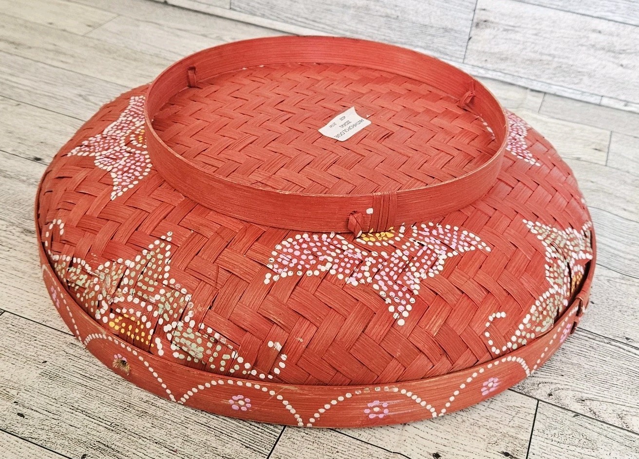Anthropologie Woven Wicker Basket Boho Dot Art Fruit Basket Wall Art