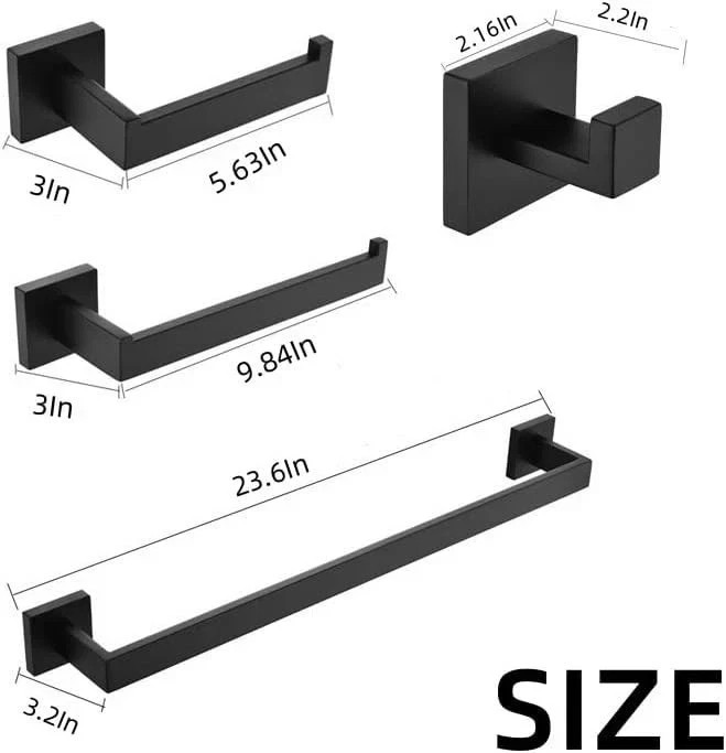 Matte Black 4-Piece Complete Bathroom Accessory Set Towel Bar & Hardware Kit