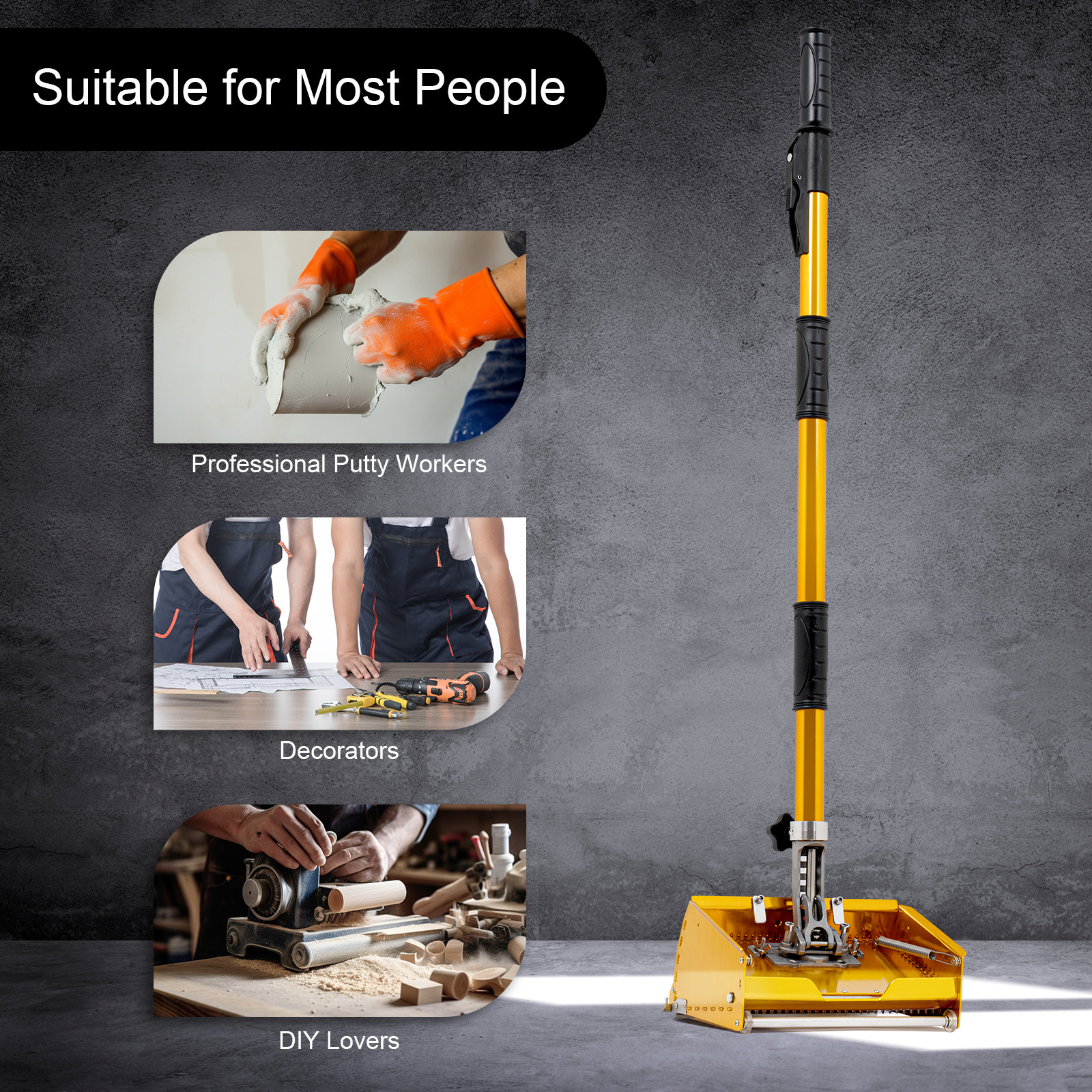 Drywall Taping Tools Flat Finishing Box Kit + 40''-64'' Extendable Handle 9.8 in