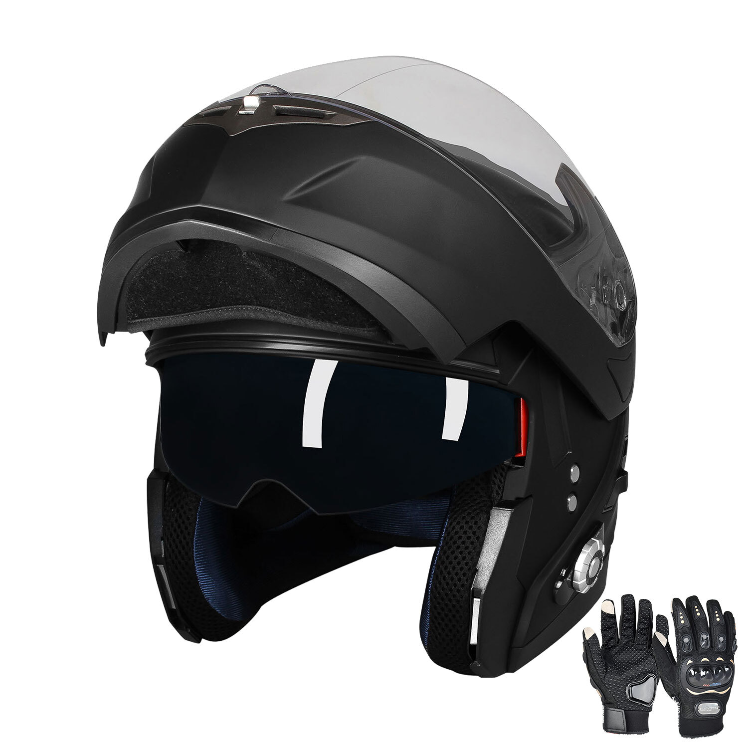 Motorcycle Helmet Modular Dual Visor & Bluetooth Headset Intercom & Gloves DOT