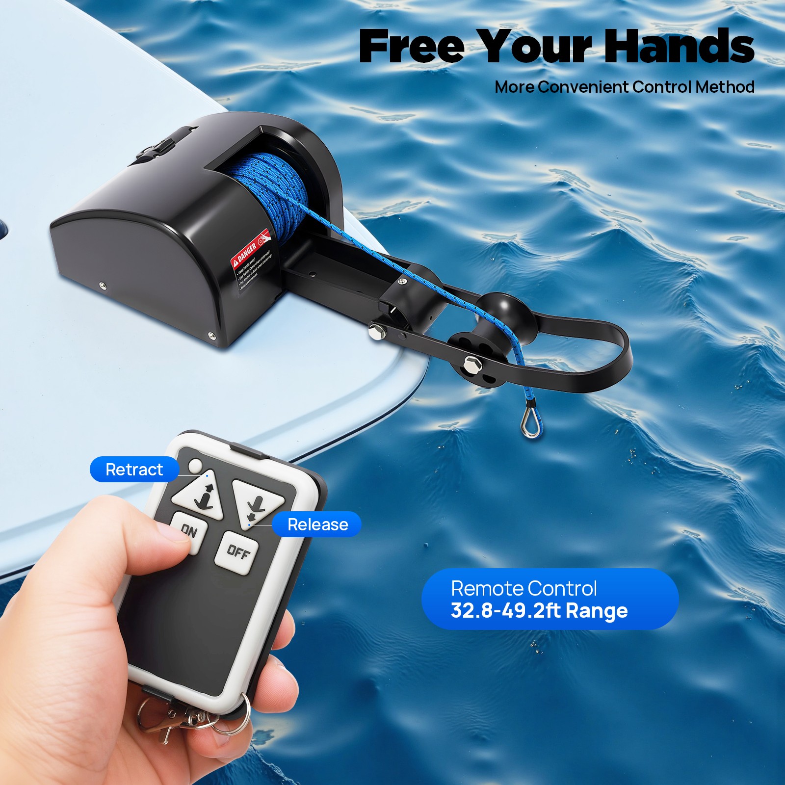 Electric anchor winch Boat Marine Winch with remote control&Anchor Roller 35LBS