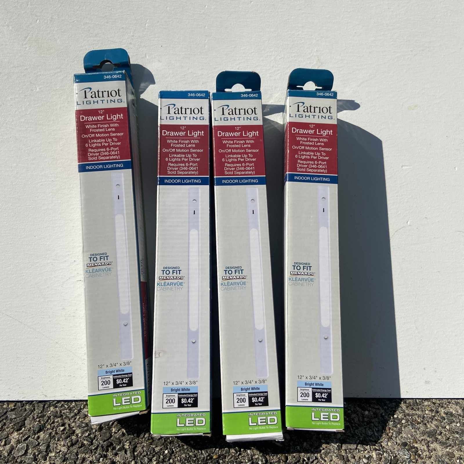 Lot of 4 Patriot Lighting 12 in. Bright White LED Drawer Light Motion Sensor