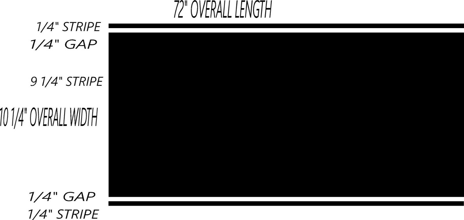 10 1/4" x 72" 1/4" Sides Racing Stripe Vinyl Decal for Cars, Trucks, Autos, RV's