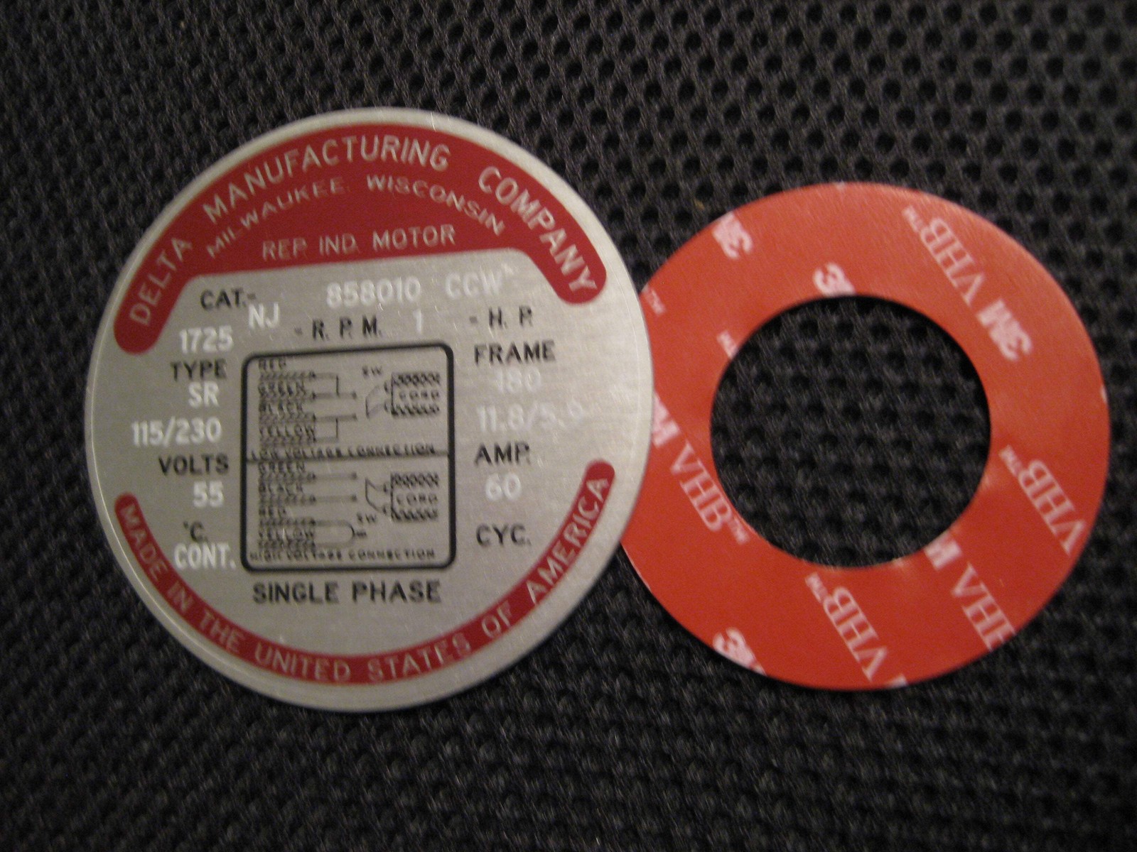 DELTA BULLET MOTOR NAME PLATE