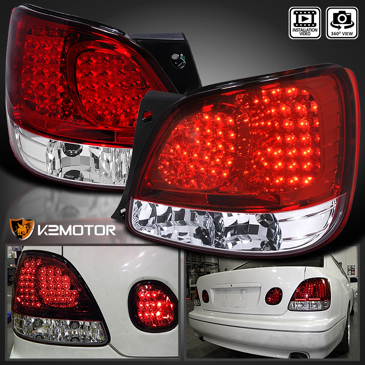 Red Fits 1998-2005 Lexus GS300 400 430 LED Tail Lights Brake Lamps Left+Right
