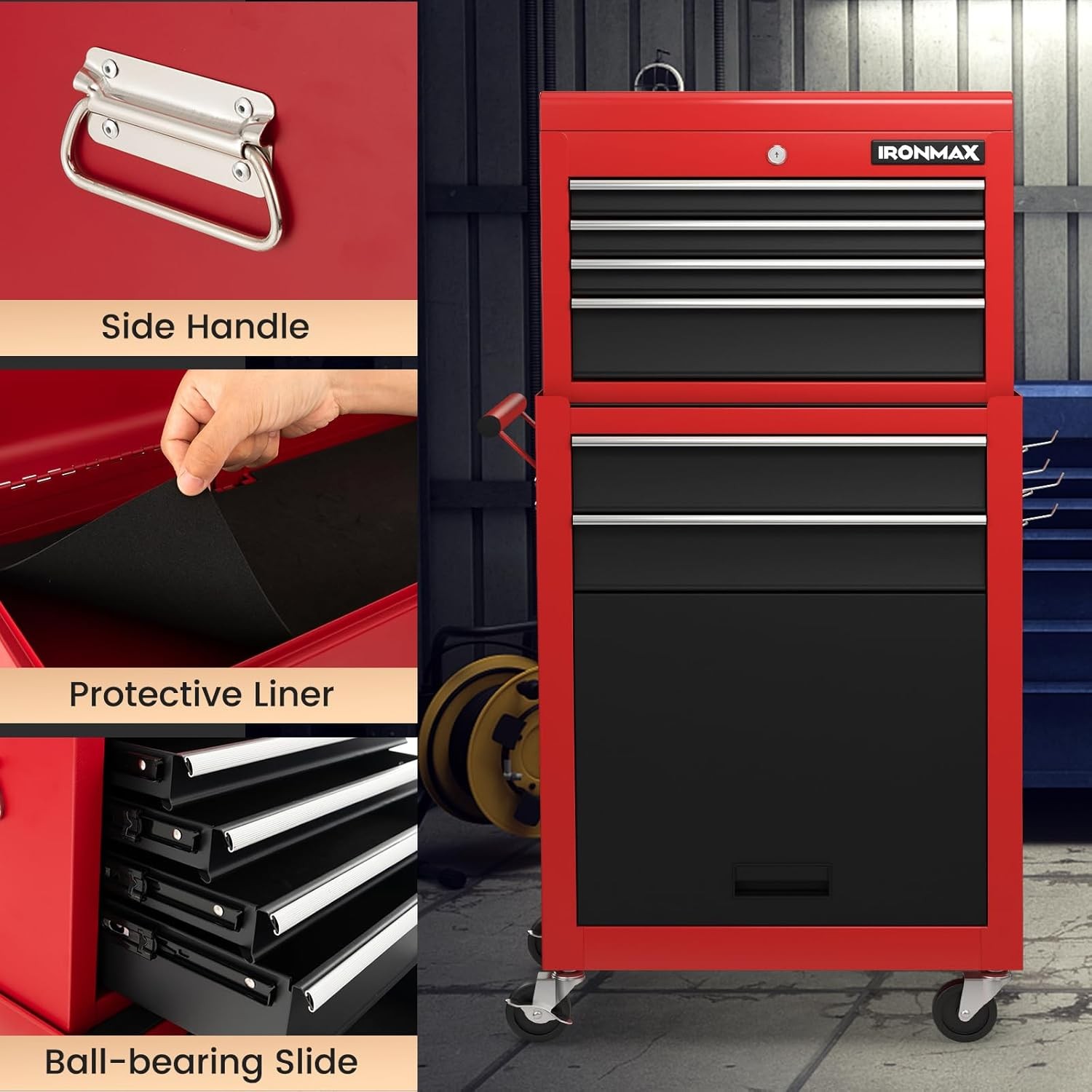 Tool Chest 6 Drawers Rolling Tool Cabinet W/ Detachable Top Toolbox Universal