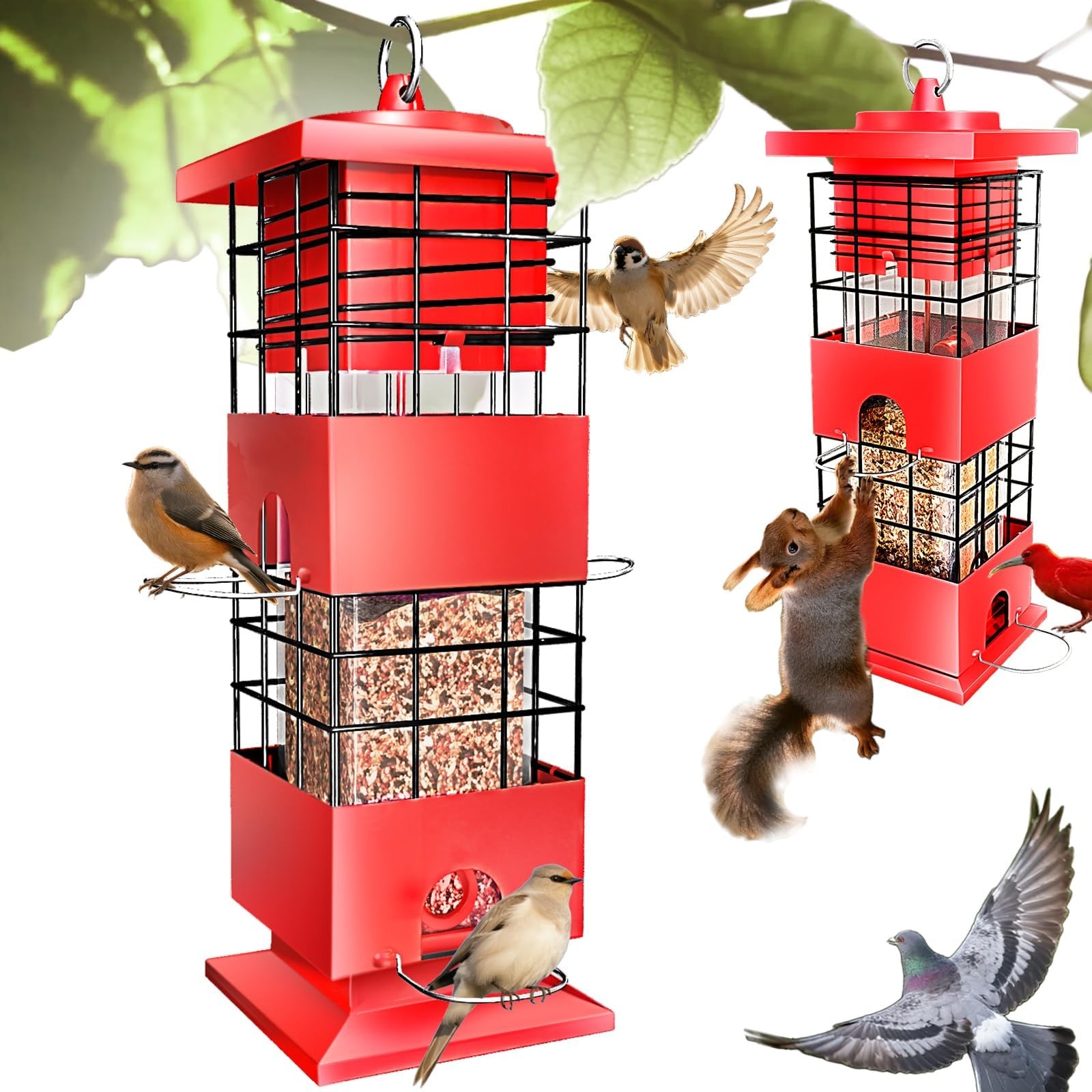 OMCCHK 3 LBS Large Metal Squirrel Proof Bird Feeders for Outdoors 3 LBS, Red