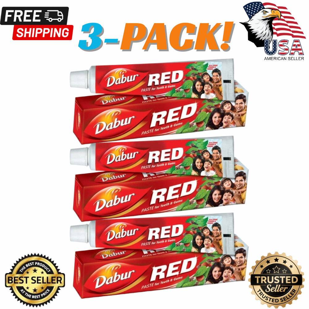 Dabur Red Ayurvedic Toothpaste-200g (Pack 3) Herbal Oral Care with Free Shipping
