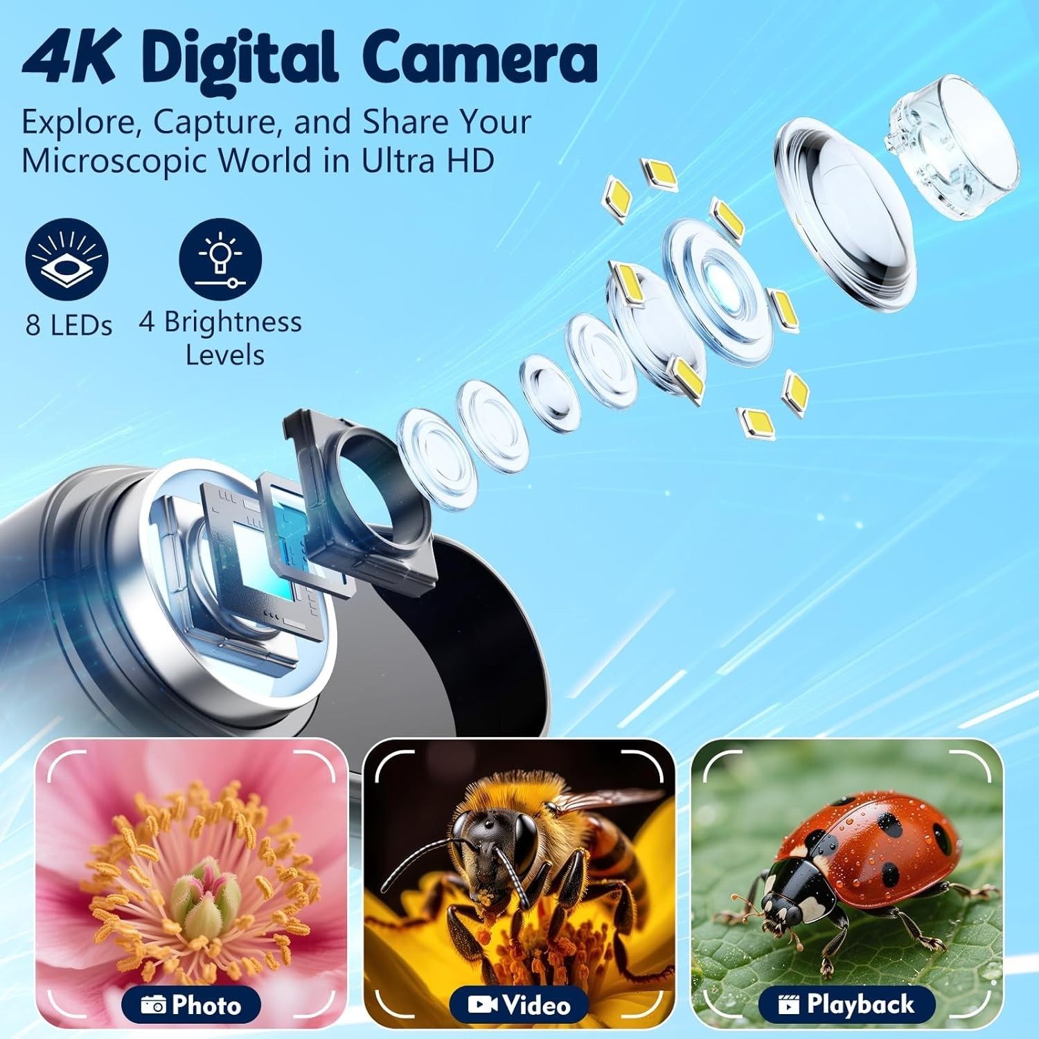 1000X Handheld Microscope for Kids, 4K 2.4" Screen Digital Kids Microscopes w...