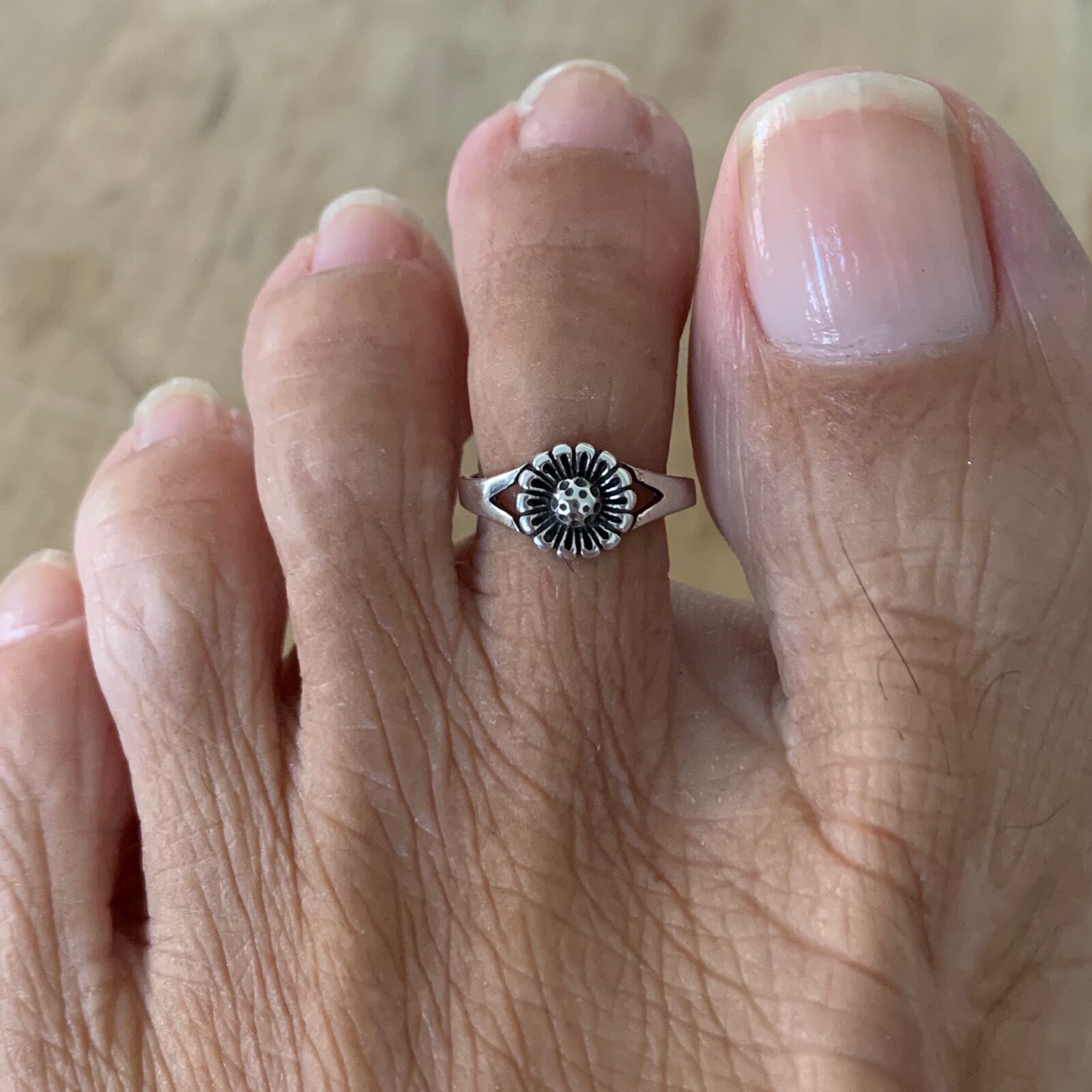 Sterling Silver Sunflower Toe Ring, Silver Ring, Flower Ring