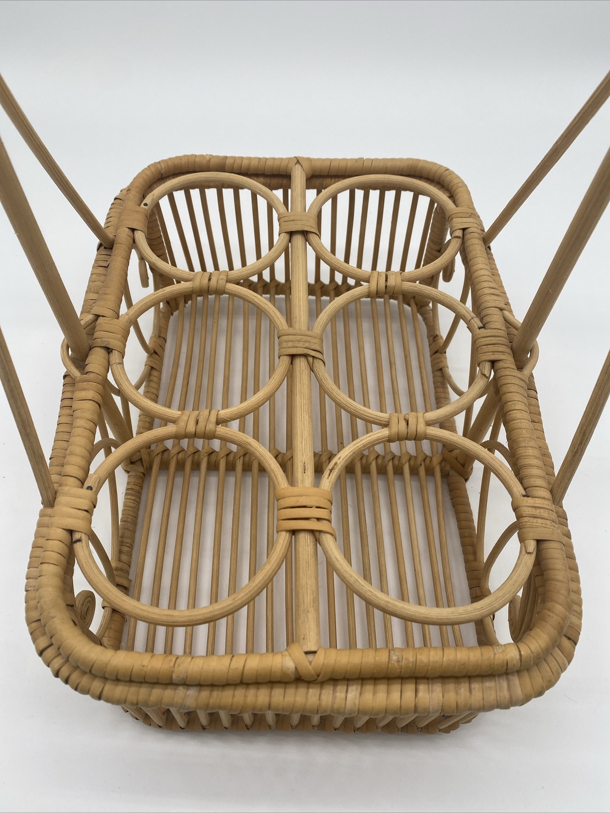 Vintage Wicker Rattan Drink Caddy Basket