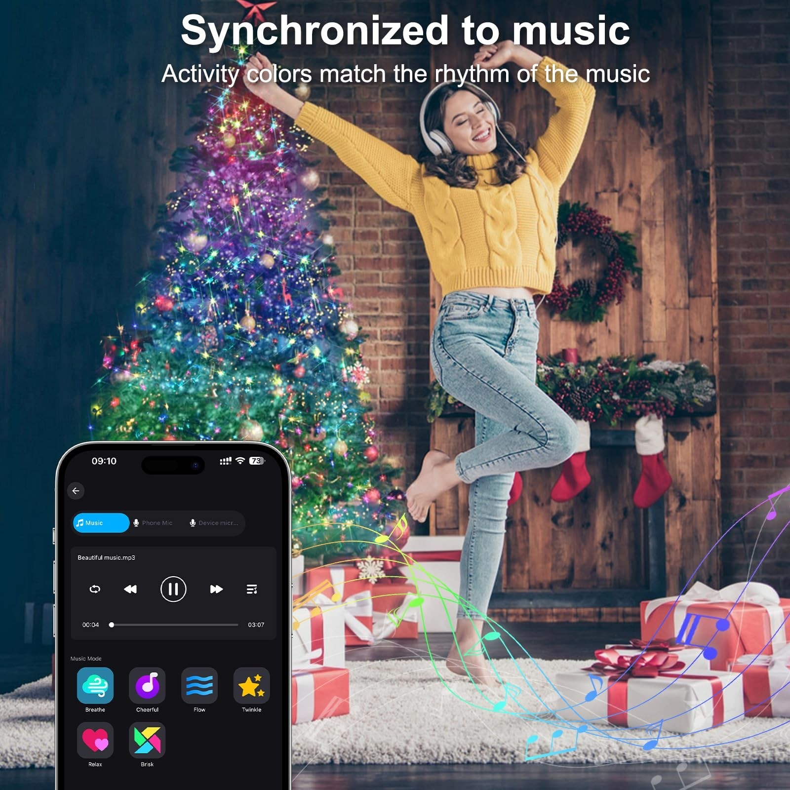 Christmas String Lights 150 LED, APP adjusts brightness change speed, with re...