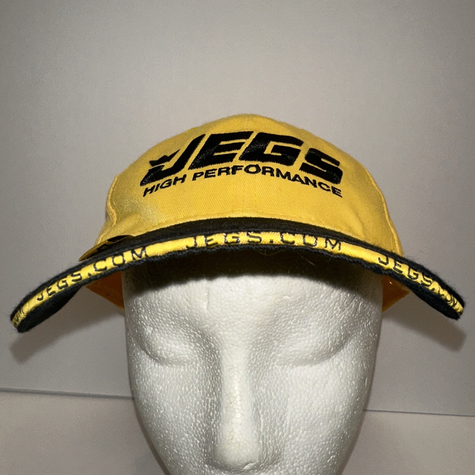JEGS High Performance Black on Yellow Hat Cap Black Bill Hook Loop Black Button