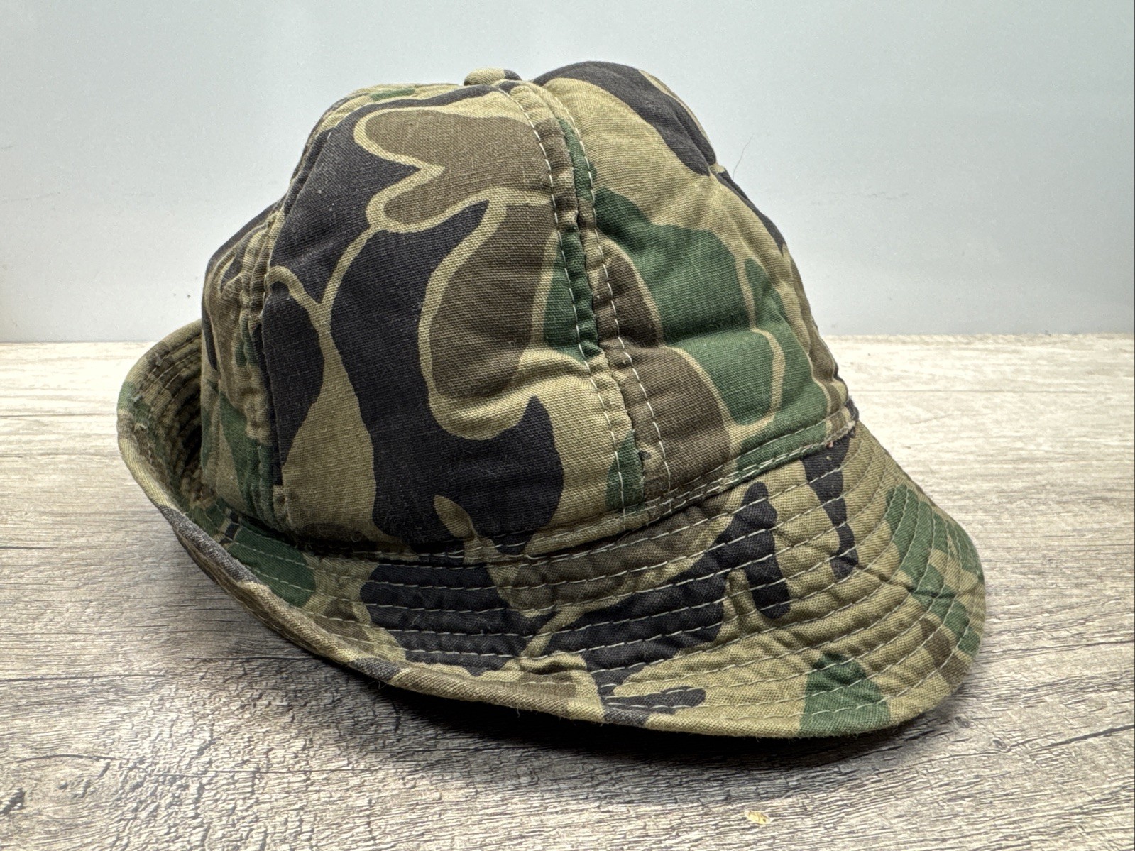 VTG Woodland Camo Jones Hunting Cap Bucket Hat M Korea Foam Insulated Ear Flaps