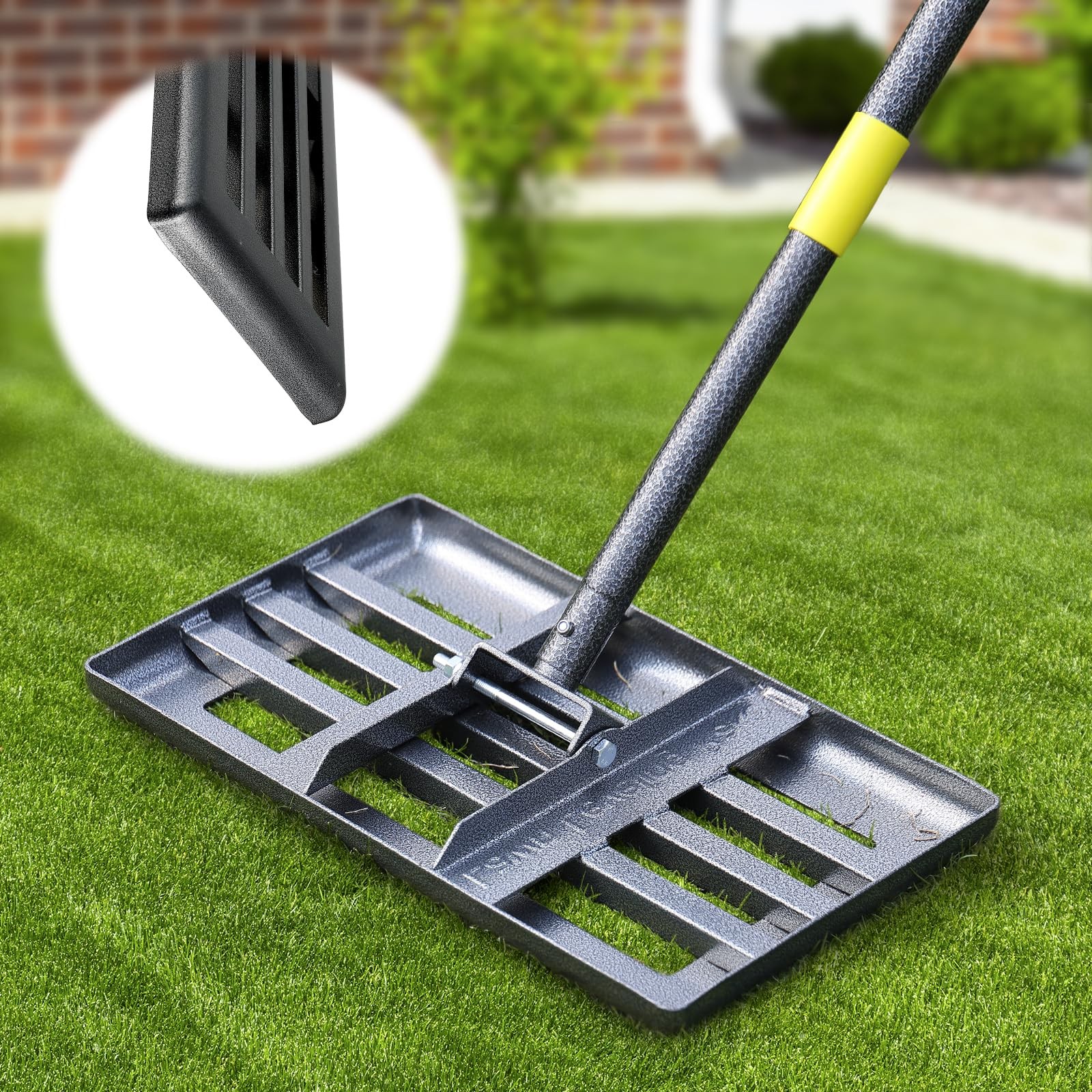 Lawn Leveling Rake: Anti Flipping 17" x 10" Stainless Steel Ground Black