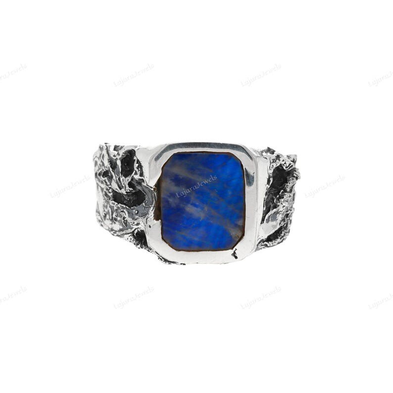 Blue Labradorite Ring 925 Sterling Silver Ring Men Statement Ring Gift For Him