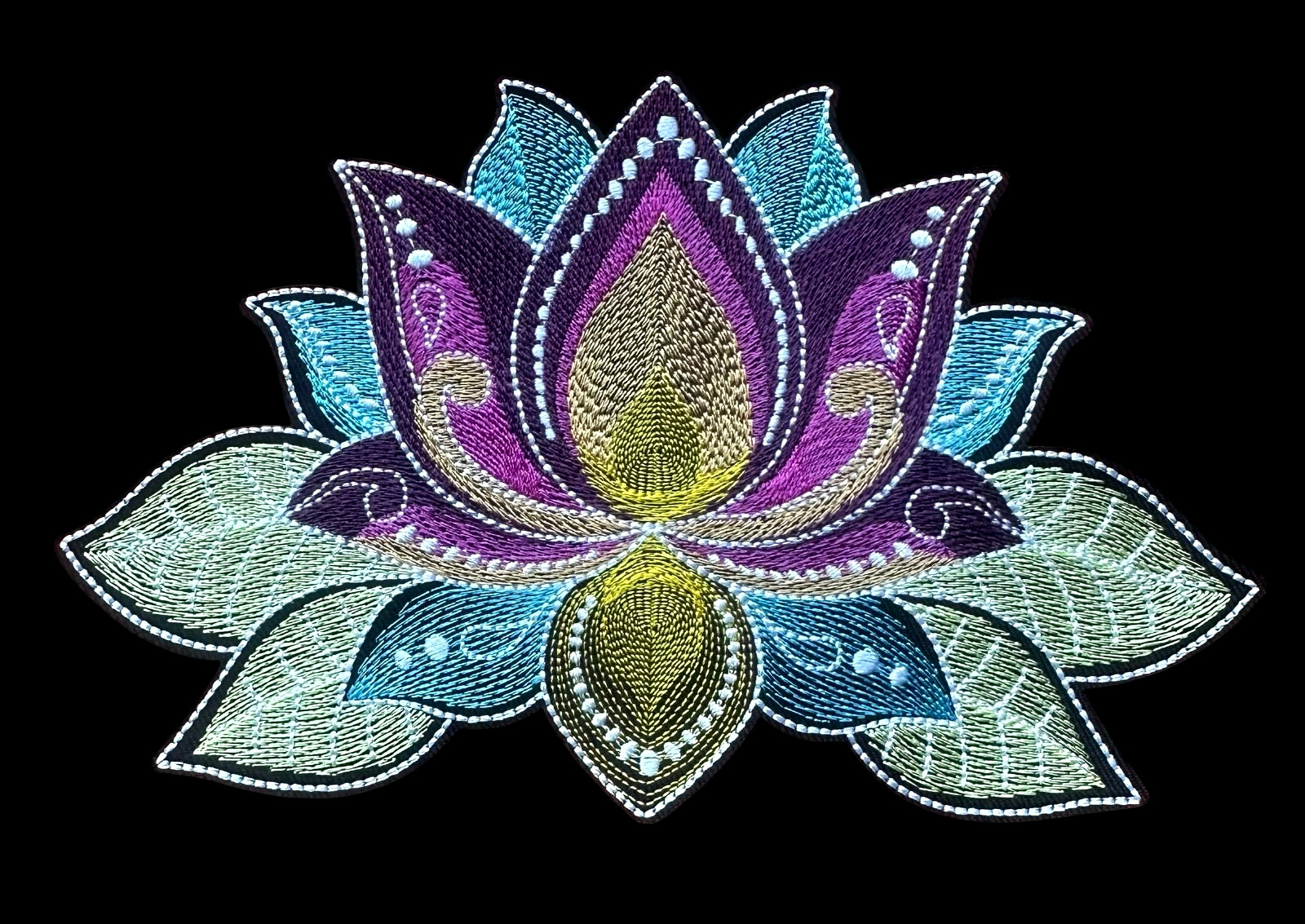 Large Oversized Embroidered iron on patch Lotus 7+3/4 x 5 inch