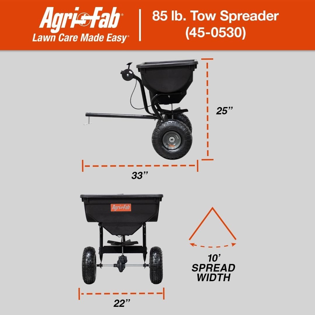 Compact 85 lb Pneumatic Tow Spreader for Effortless Lawn Maintenance