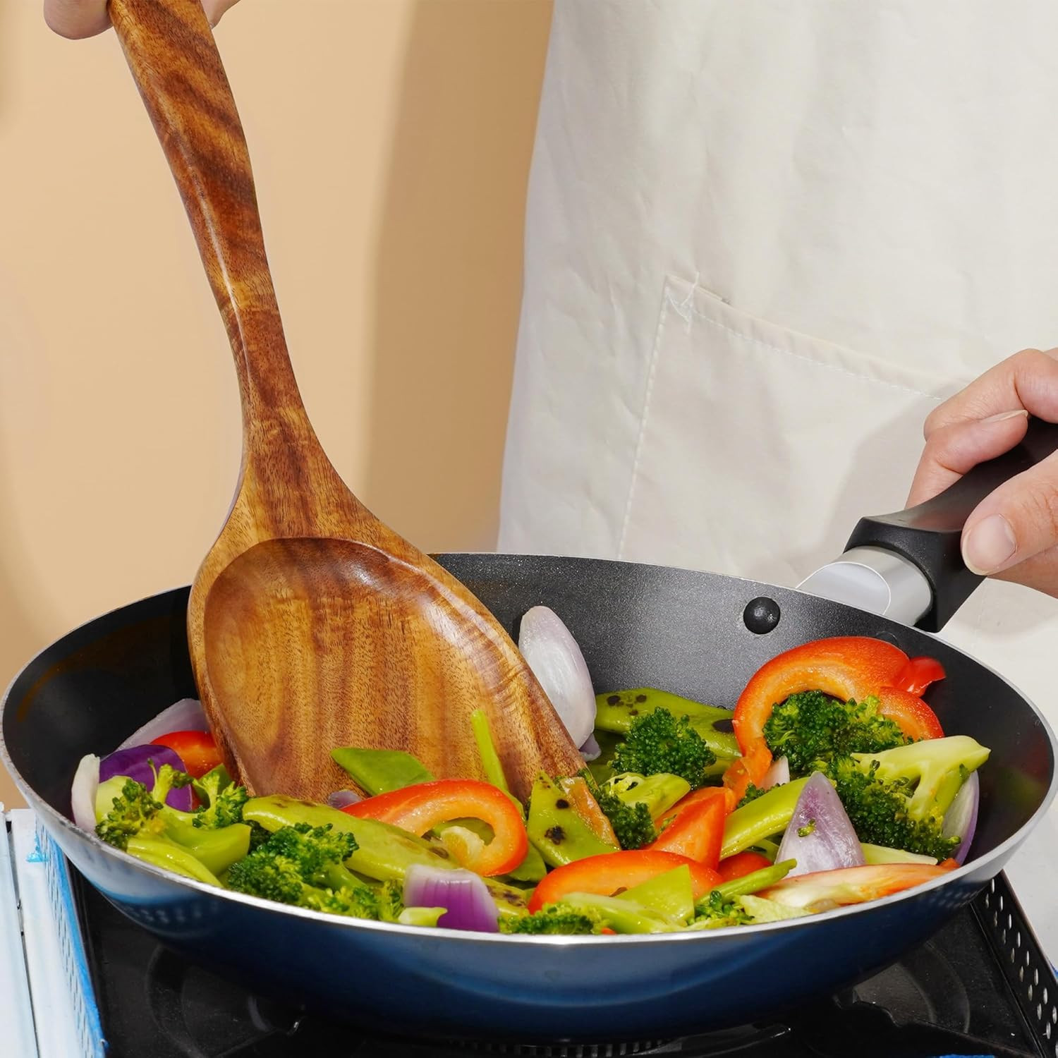 FJNATINH 2 Pcs Wooden Spatula Set for Cooking, Natural large, 2pcs