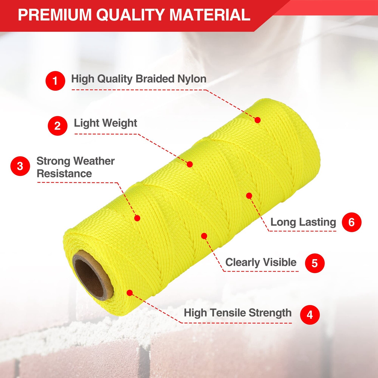 Goldblatt Nylon Mason Line 18# 500FT Braided String Line Nylon Twine for Masonry