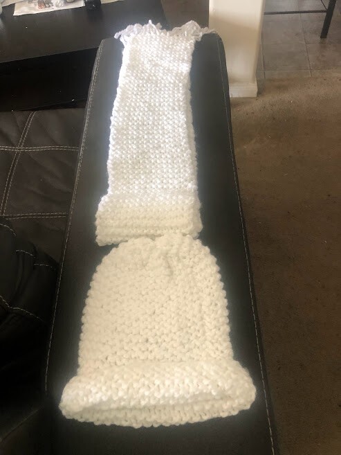 Hand made knitted scarf white color and hat length 52 inches/5inches