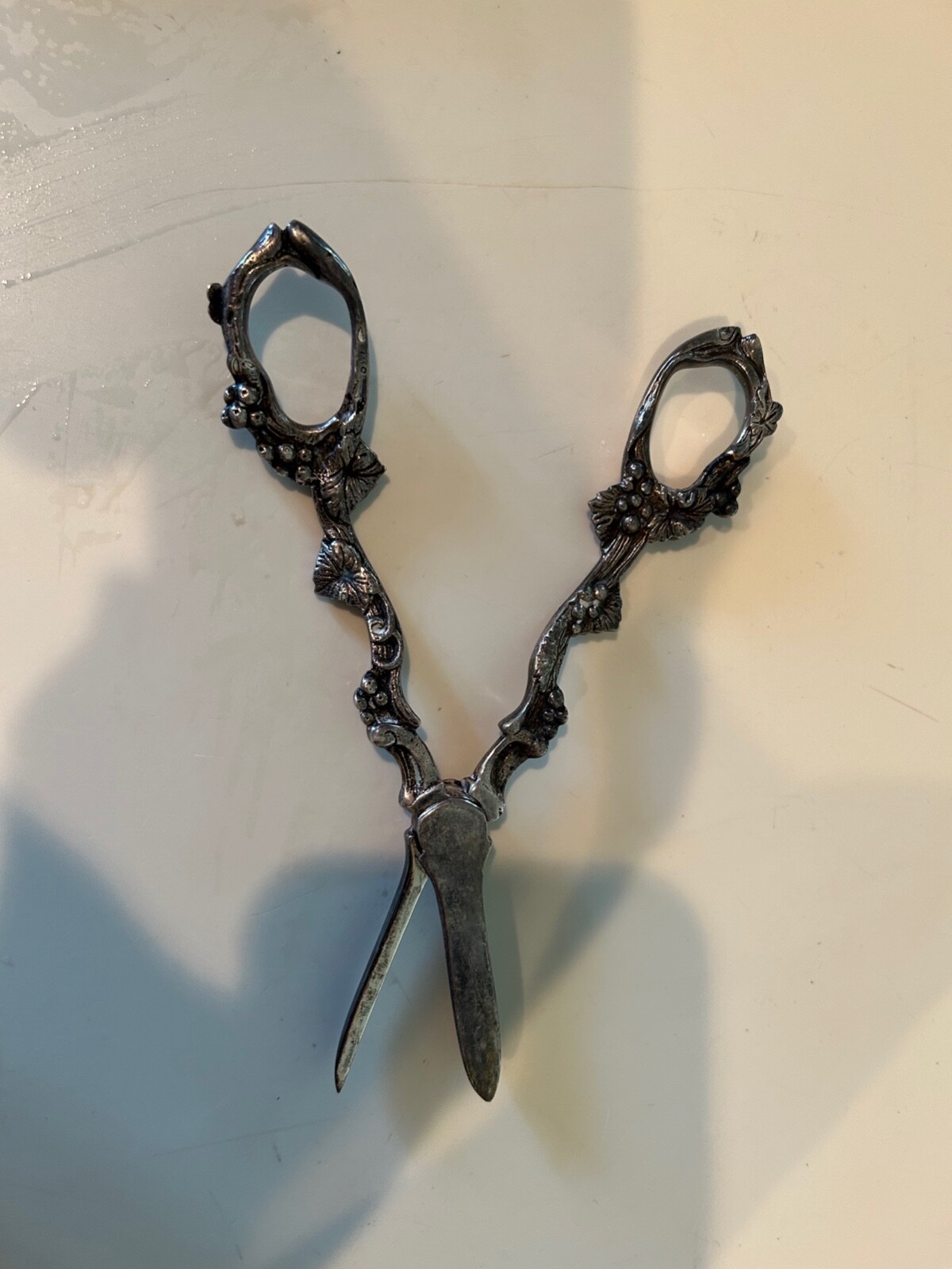 Vintage Ornate Silver Plated Crimping Scissors Grapevine Design