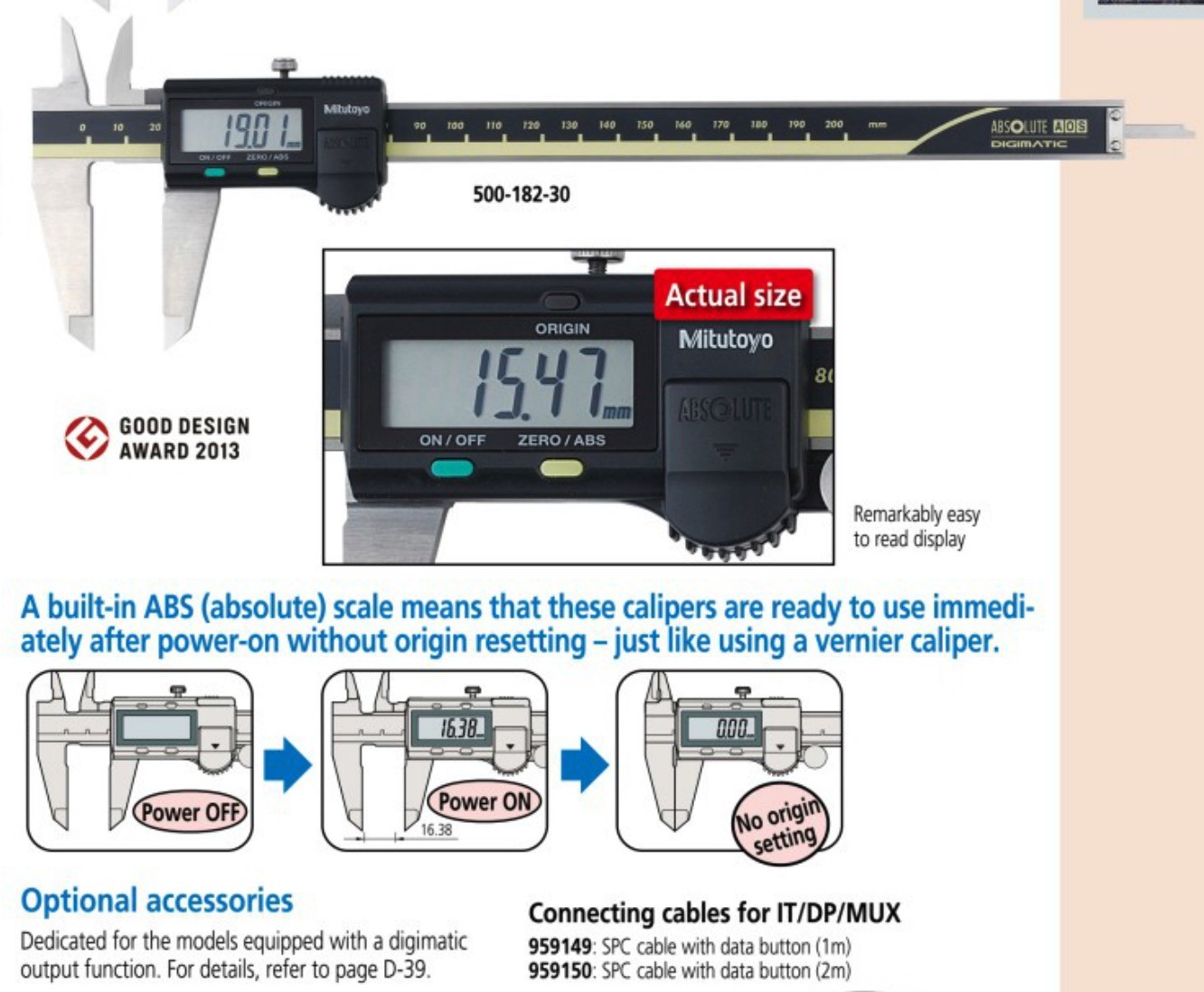 MITUTOYO 500-150-30 ABSOLUTE Digimatic Caliper 0 - 100 mm CD-10AX