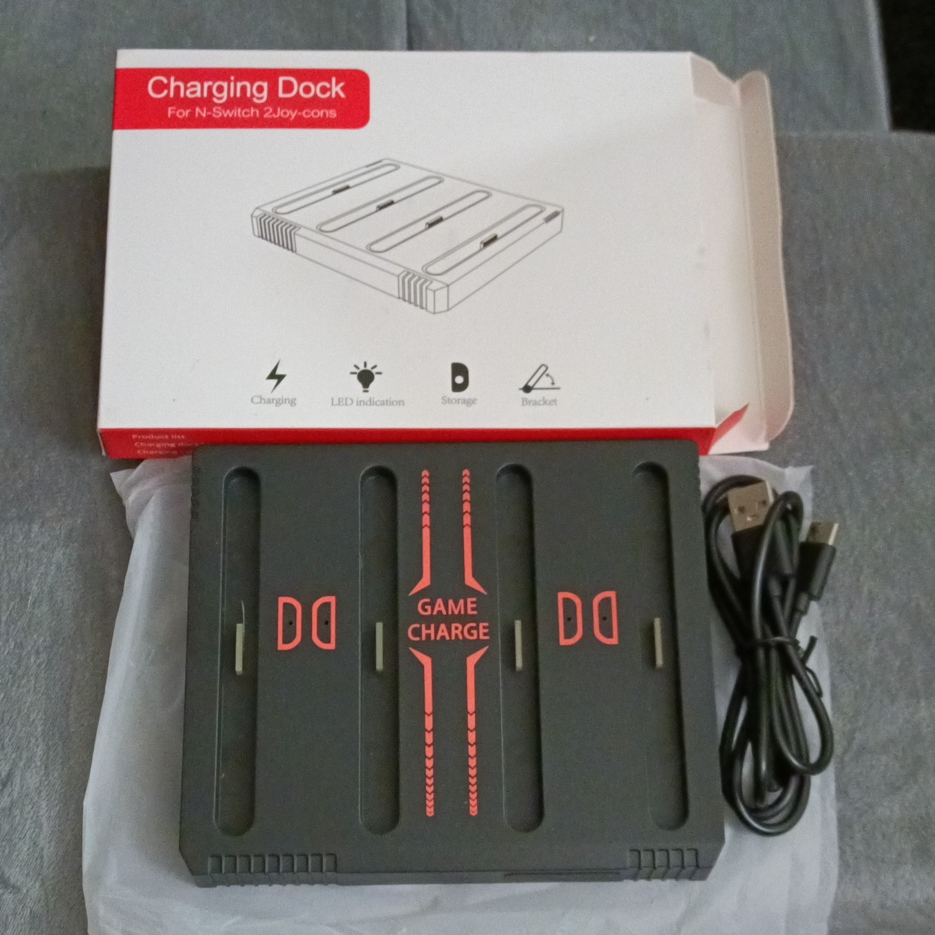 OPEN BOX RREAKA Joy-Con Charging Dock Nintendo Switch USB-C LED Black/Red